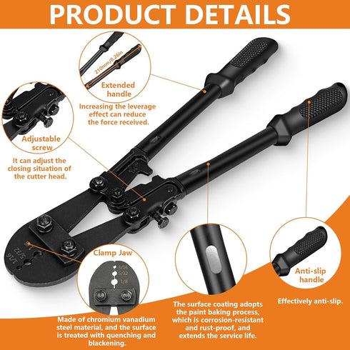 TooTaci Wire Rope Crimping Tool Kit, Include Cable Crimping Tool and Wire Rope Cutter, 14 in Wire Rope Swaging Tool for Crimping Loop sleeve from 1/16-inch to 1/8-inch